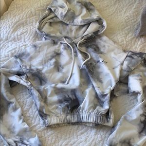 Grey and white tie dye cropped hoddie